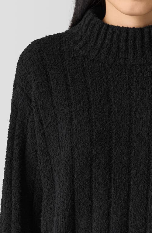 Eileen Fisher Cotton Fluff Rib Turtleneck Top In Black