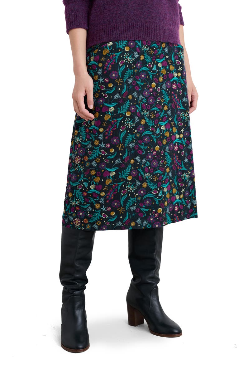 Forest View Floral Organic Cotton Corduroy A-Line Skirt, Main, color, ILLUMINATED GARDEN ONYX