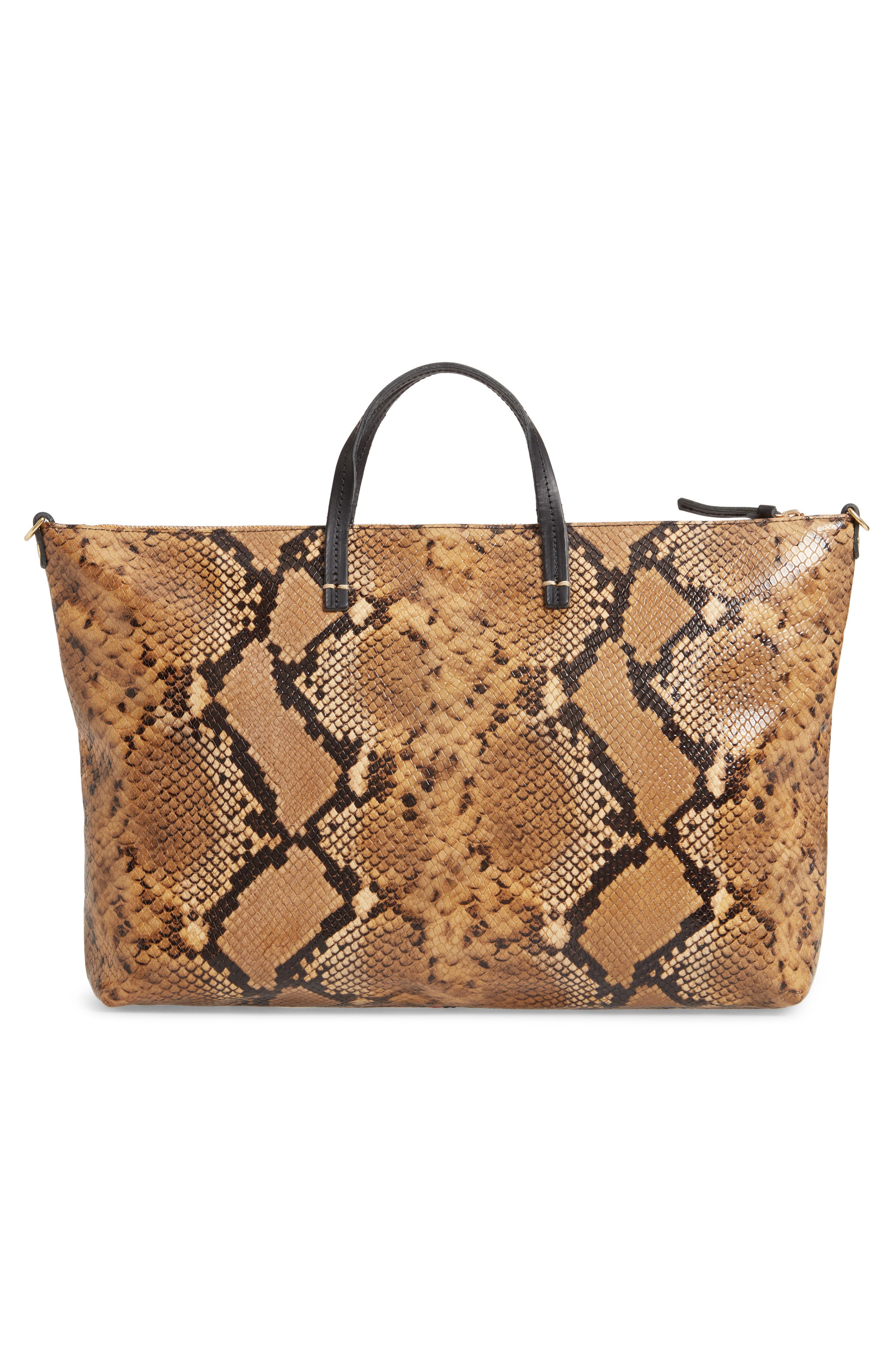 Clare V. Attache Snake Embossed Goatskin Leather Tote, Alternate, color, 