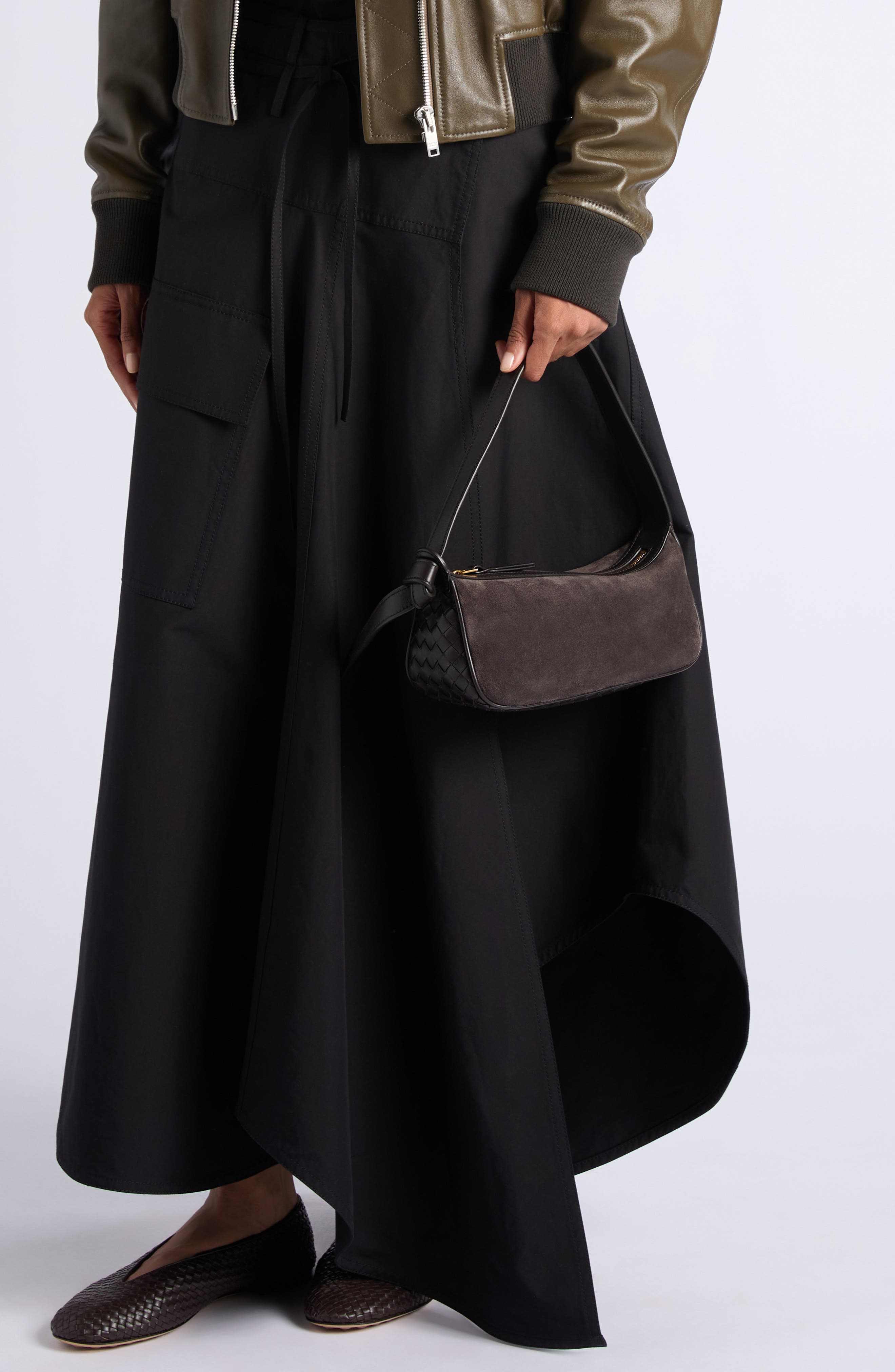 Bottega Veneta Mini Nodo Intrecciato Leather & Suede Shoulder Bag, Alternate, color, 2028 Espresso-Gold