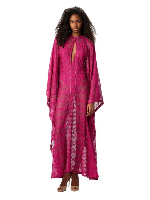 Long Cover-up Caftan In Zigzag Lamé Viscose