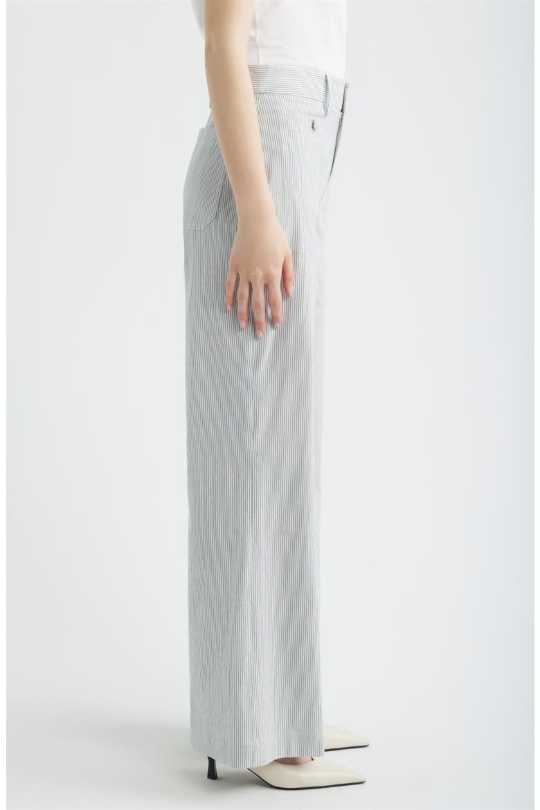 The Modernist Stripe Button Pocket High Waist Wide Leg Pants, Alternate, color, NAVY MULTI