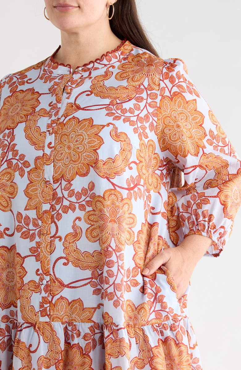 SUGARLIPS Siany Yamila Floral Ruffle Cotton Dress, Alternate, color, Brown-Blu