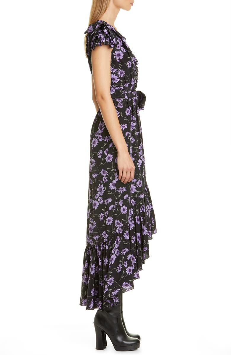 Michael Kors Collection Floral Print Ruffle Wrap Dress, Alternate, color,