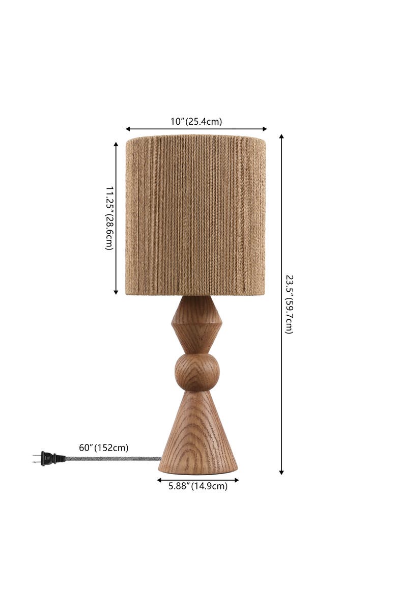 JONATHAN Y Orbic Taper Cottage Resin/Metal LED Table Lamp with Paper Rope Shade, Alternate, color, Brown Wood Finish