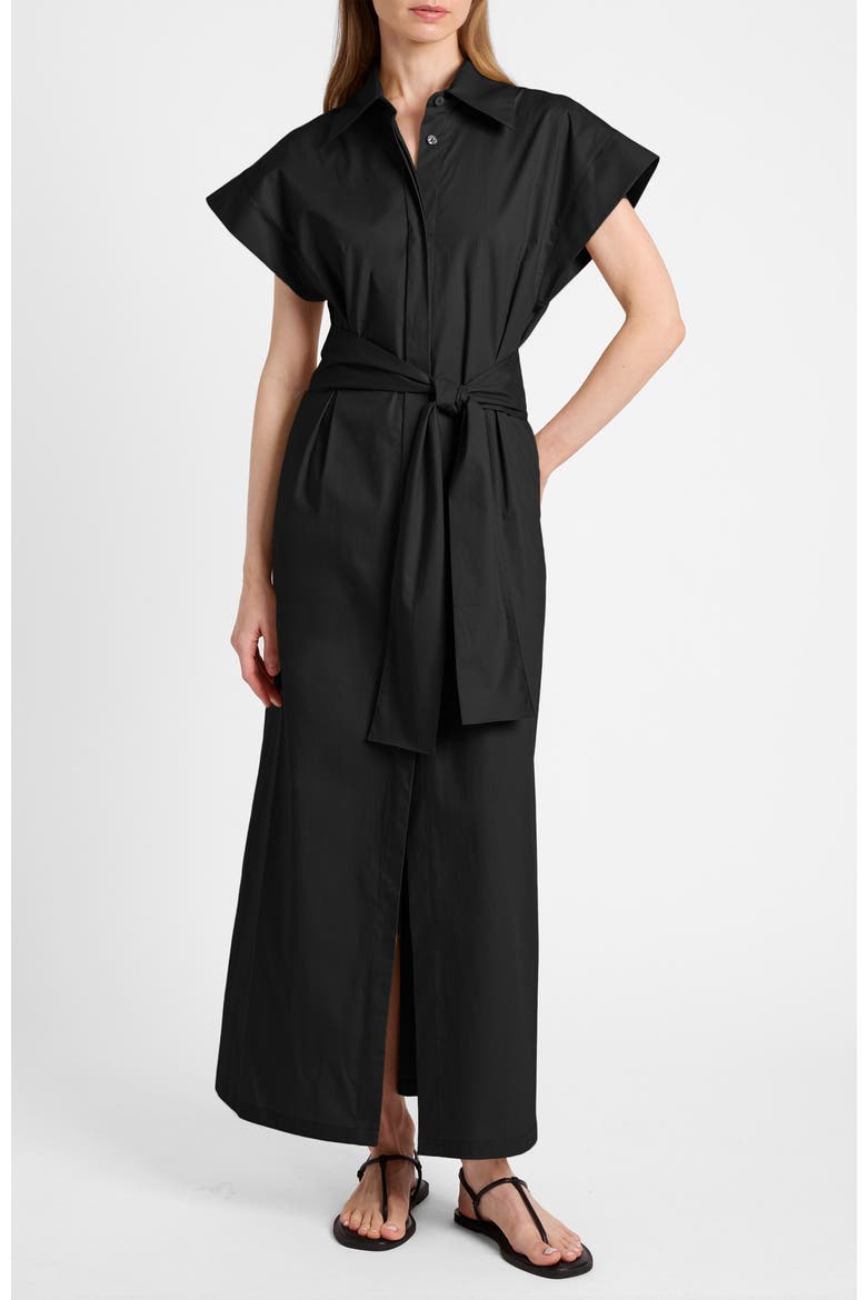 Nisa Cap Sleeve Poplin Shirt Dress, Main, color, Black