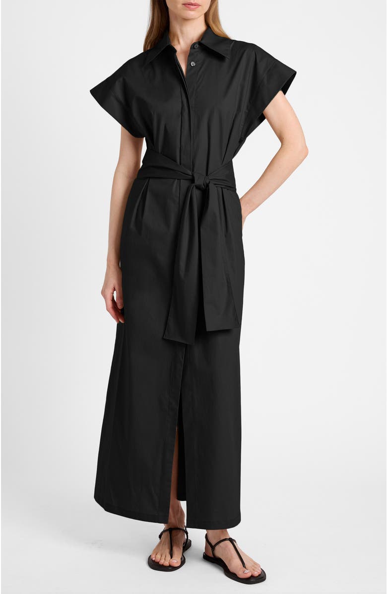 Santorelli Nisa Cap Sleeve Poplin Shirt Dress, Main, color, Black