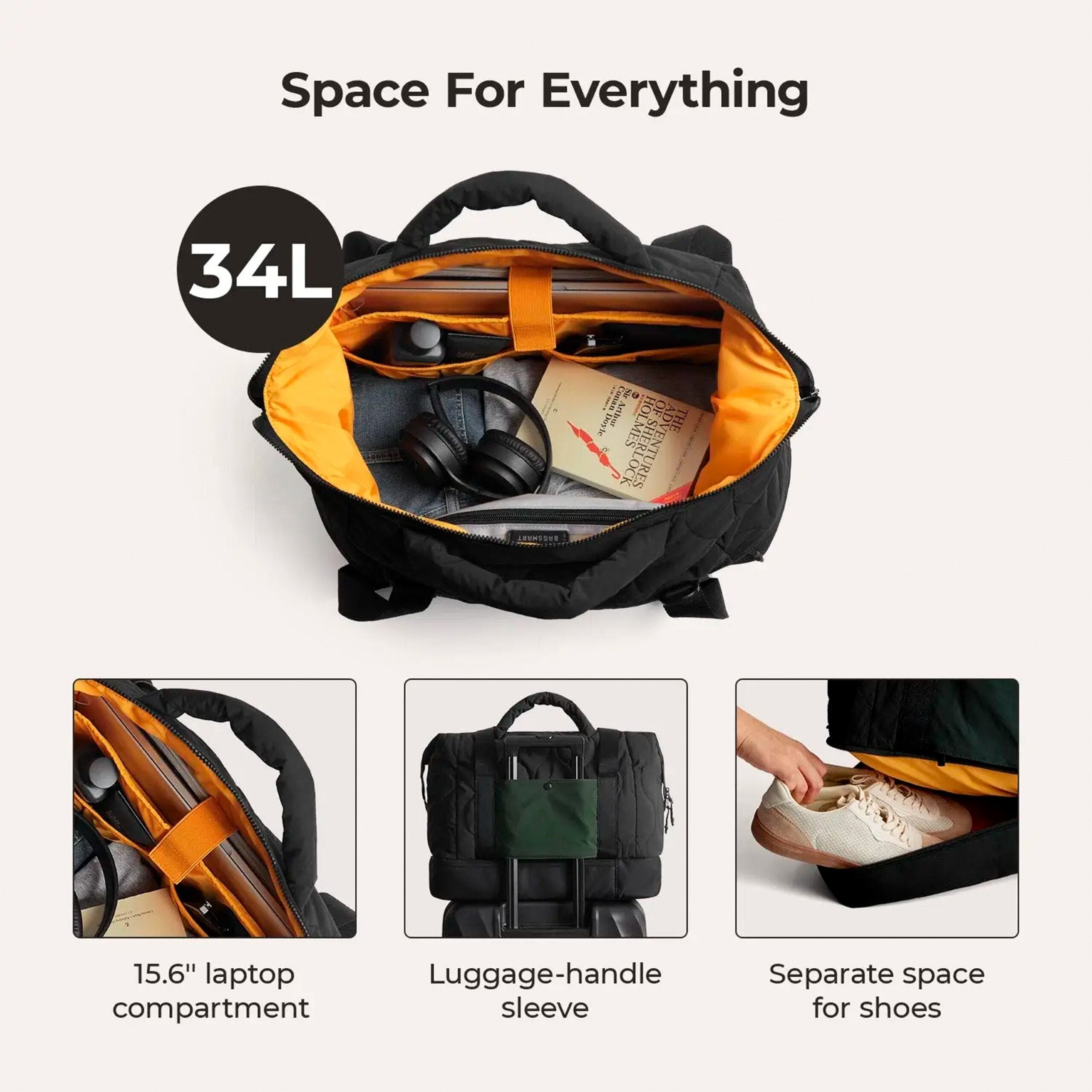 Bagsmart Paz 34L Laptop Duffle with Shoe Compartment, Alternate, color, Black