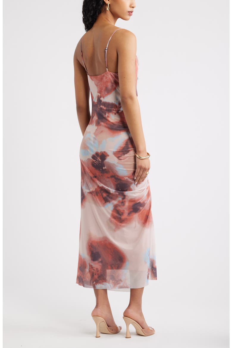 Mesh Maxi Dress, Alternate, color, BROWN BLUE WATERCOLOR