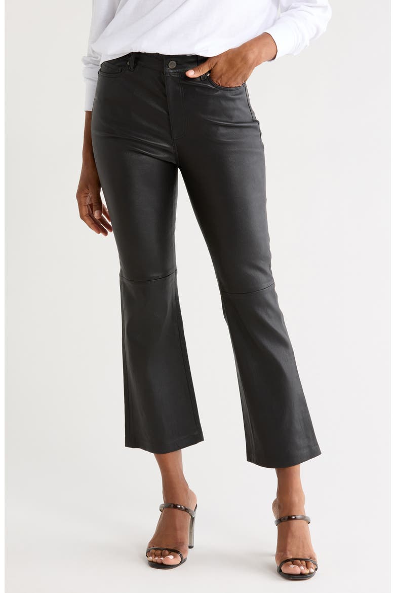 Farrah High Waist Crop Bootcut Leather Jeans, Main, color, TRUE BLACK