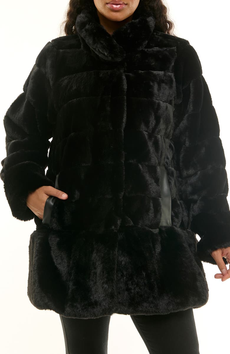 Nina Leonard Faux Fur Horizontal Stripe Jacket, Main, color, Black