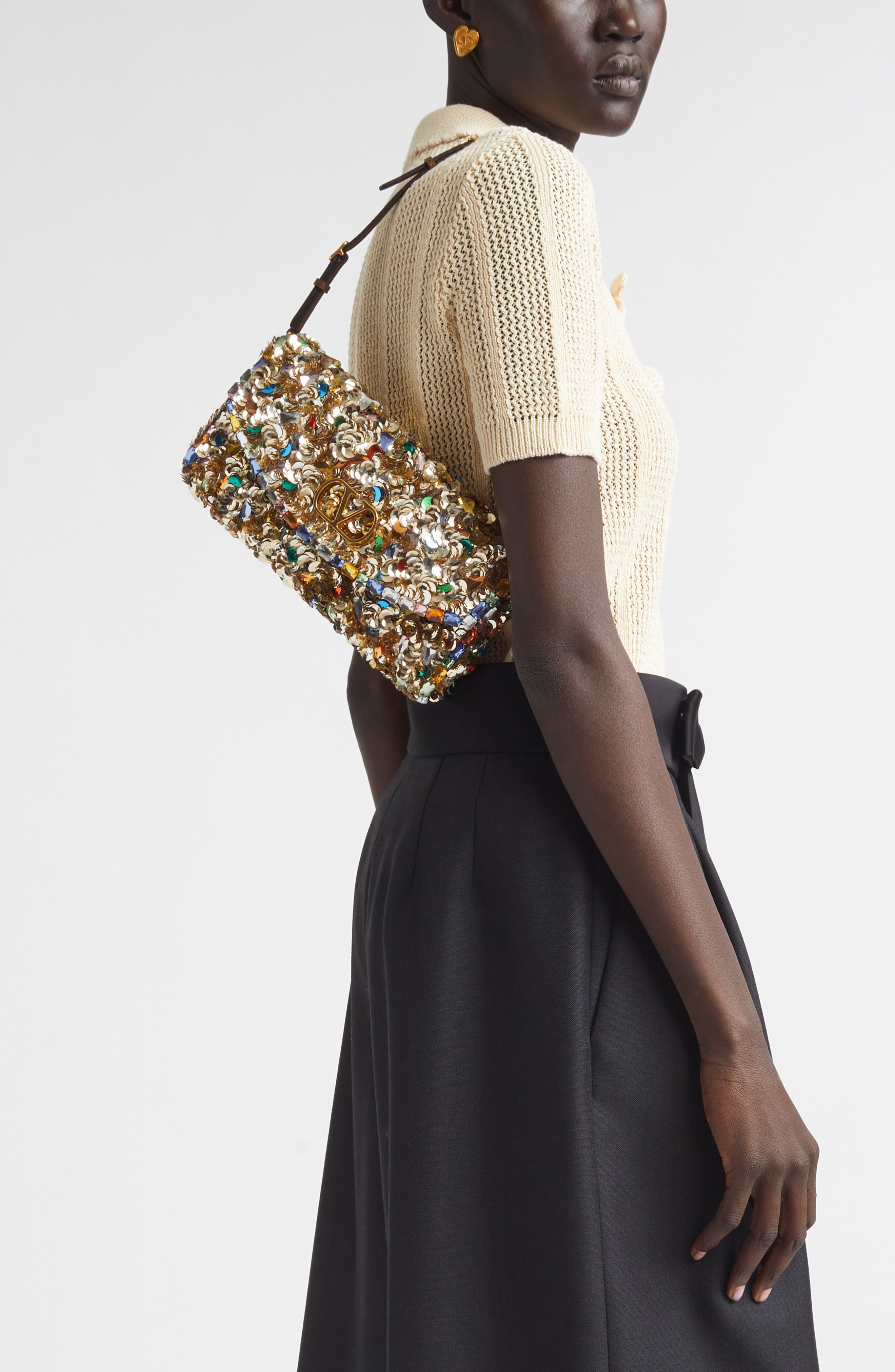 Valentino Garavani Vain Embellished Shoulder Bag, Alternate, color, Multi Silver