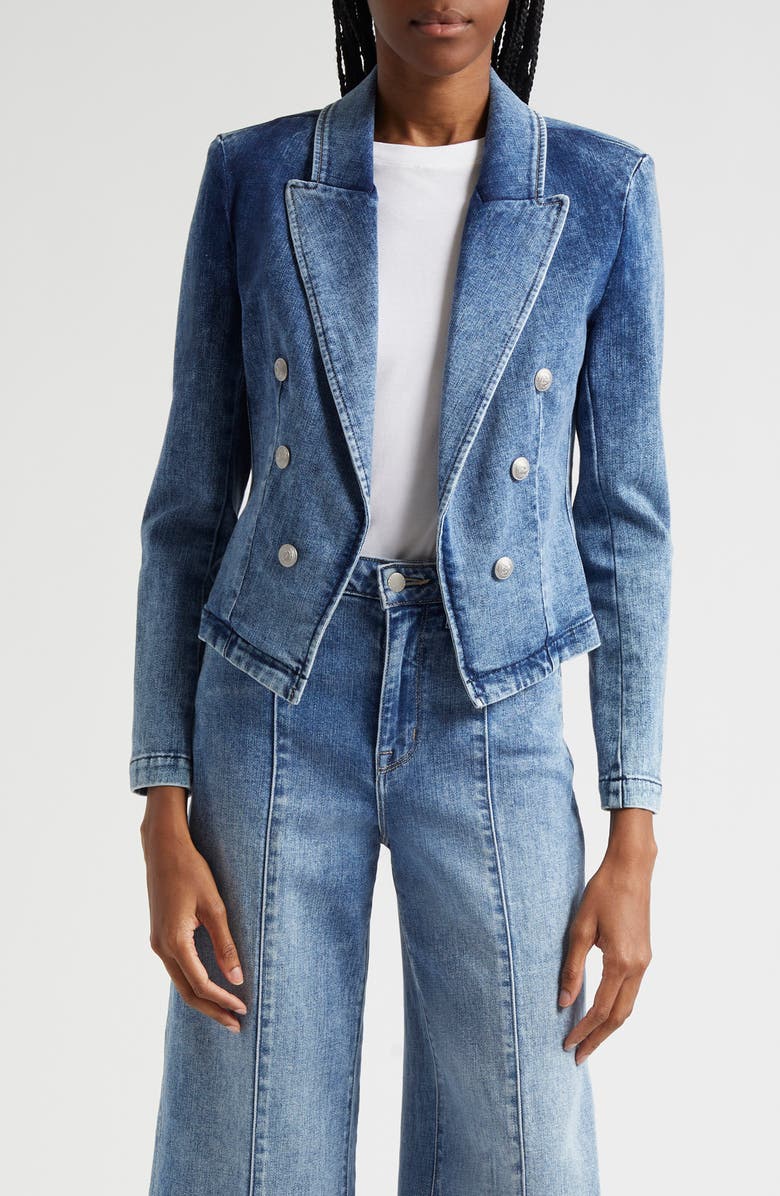 L'AGENCE Wayne Crop Denim Double Breasted Jacket, Main, color,