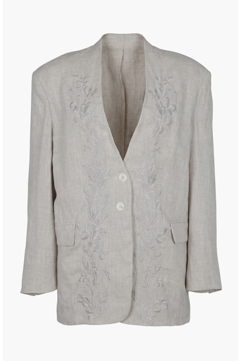 Floral Embroidered Linen Blazer, Alternate, color, White
