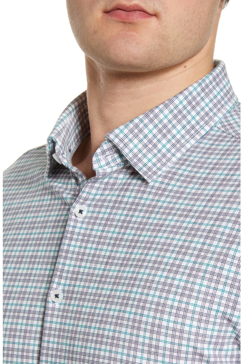 Slim Fit Plaid Button-Up Performance Shirt, Alternate, color, PINK