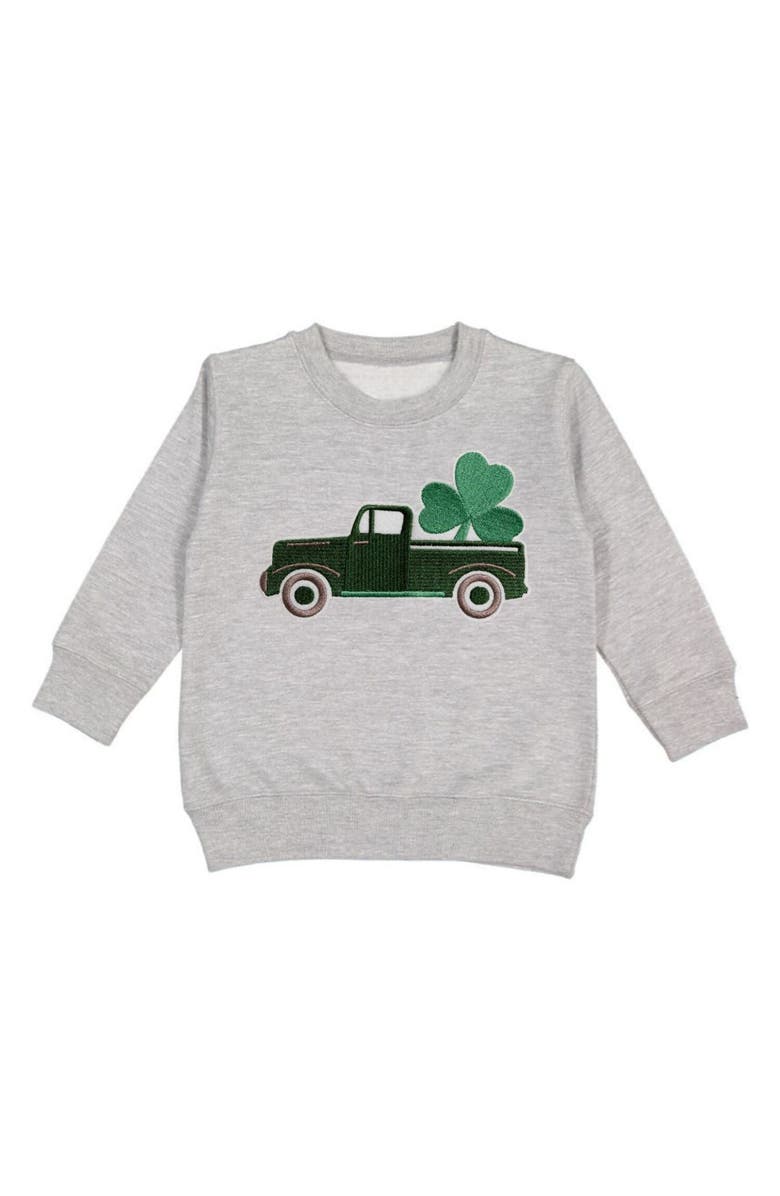 Sweet Wink Shamrock Truck Patch St. Patrick's Day Sweatshirt, Main, color, Grey