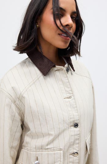 Corduroy Collar Stripe Twill Jacket