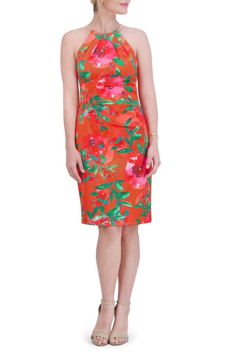 Floral Chain Detail Sheath Dress