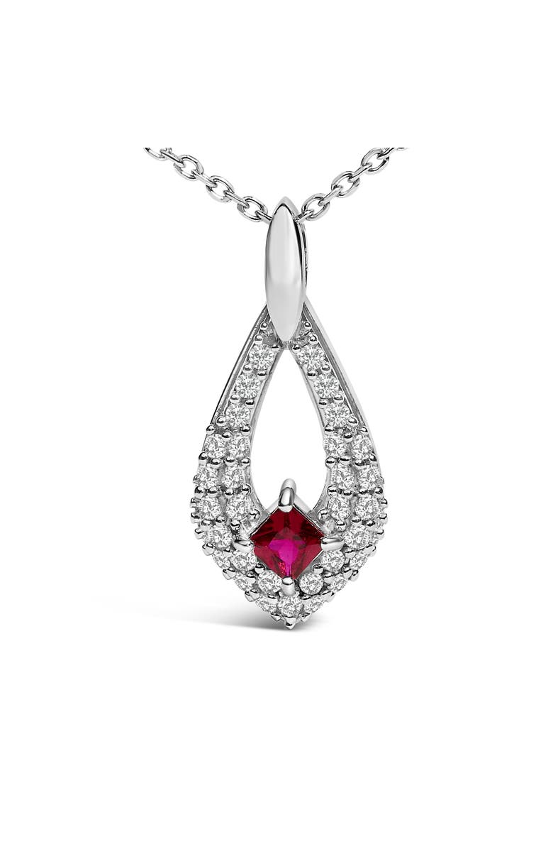 Haus of Brilliance Silver Created Red Ruby and White Sapphire Pear Shaped Pendant Necklace, Alternate, color, White