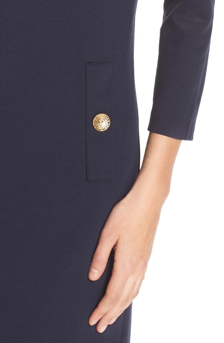 Eliza J Button Pockets Ponte A-Line Dress, Alternate, color,