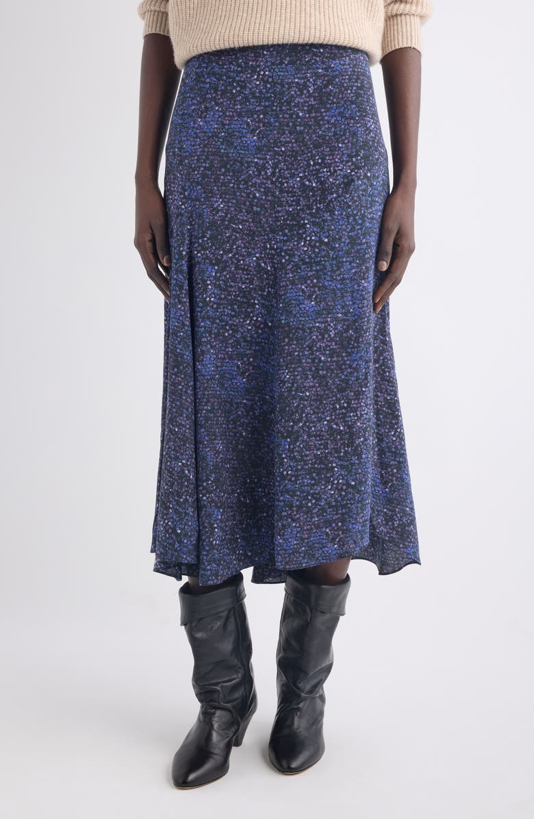Isabel Marant Hortensia Mosaic Print Stretch Silk Midi Skirt, Main, color, Midnight