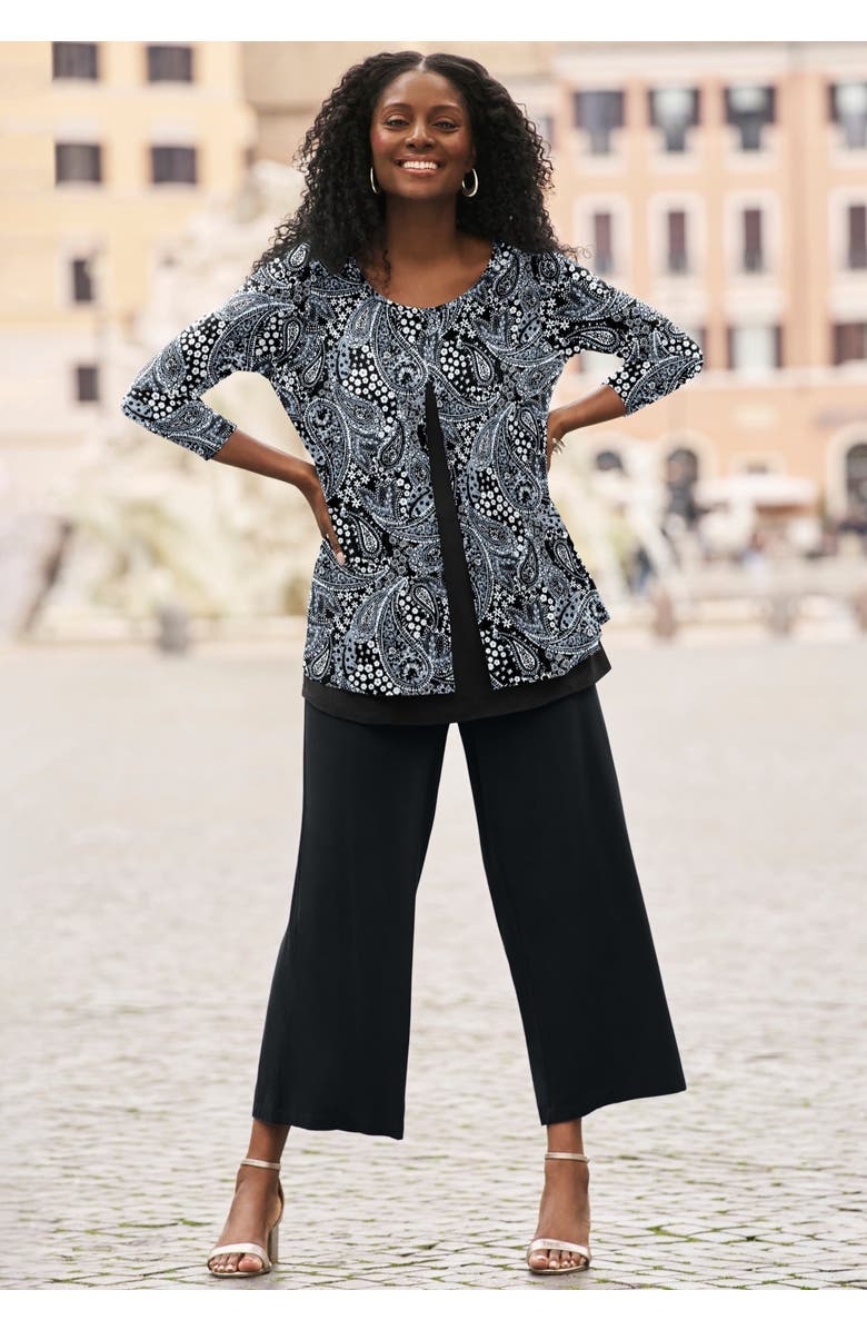 Jessica London Everyday Stretch Knit Wide Leg Crop Pant, Alternate, color, Black