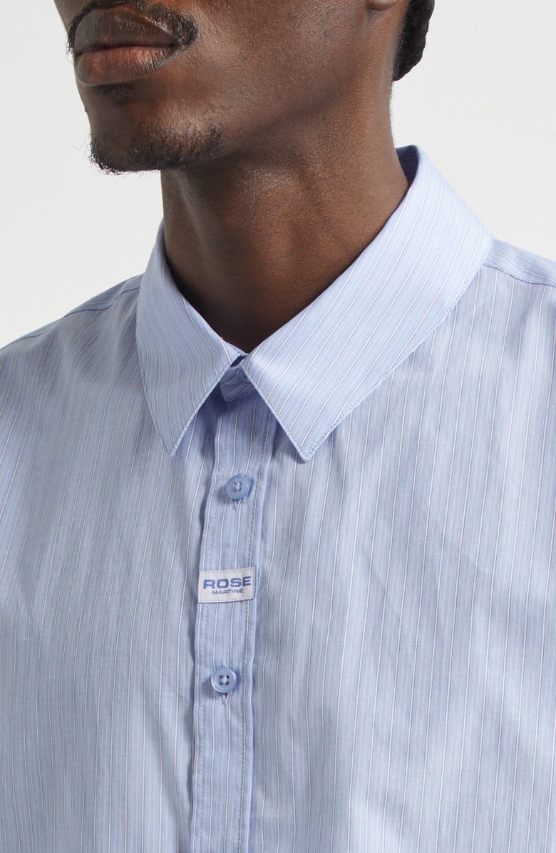 Martine Rose Classic Logo Stripe Button-Up Shirt, Alternate, color, Blue-White Stripe