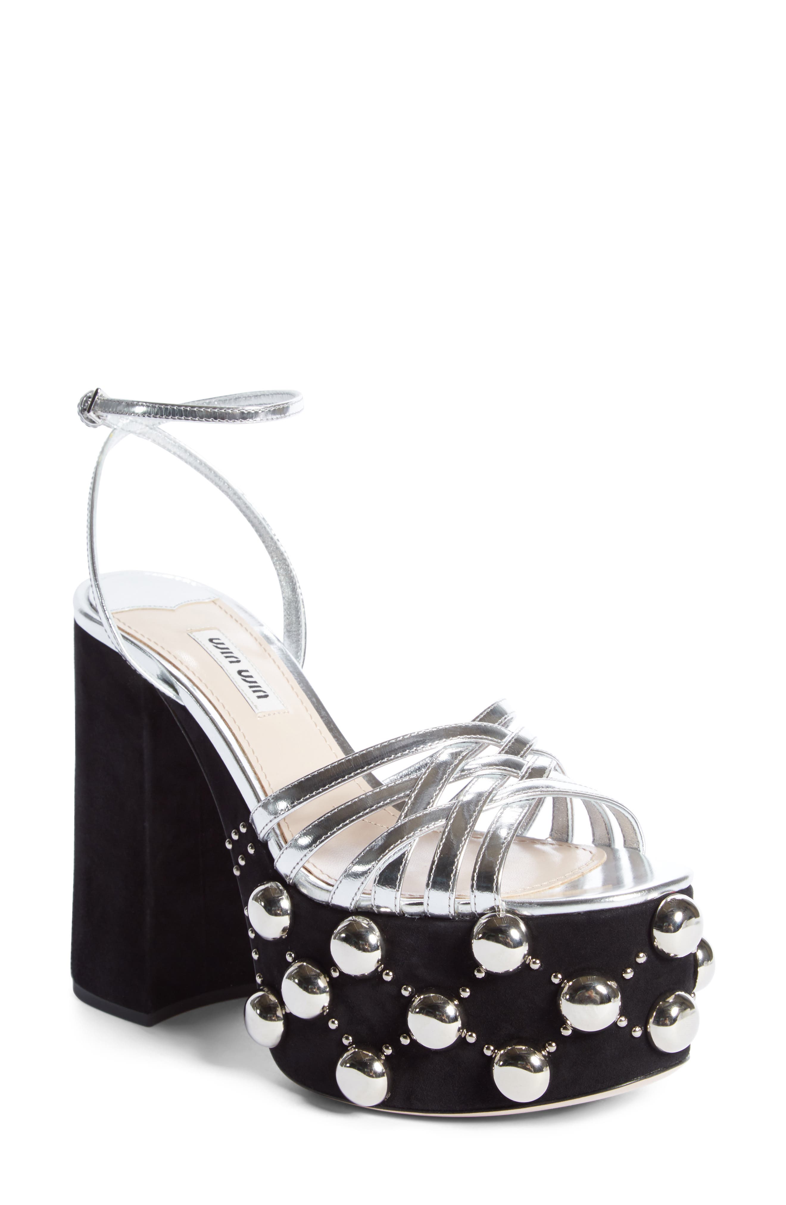 Miu Miu Studded Platform Sandal, Main, color, 