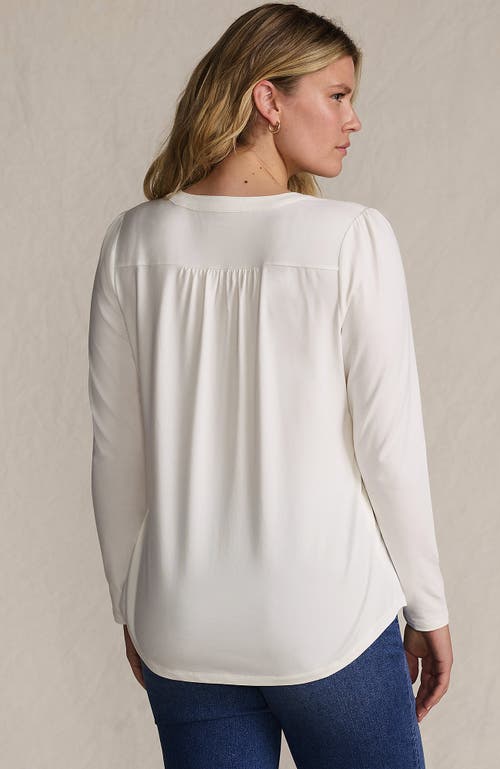 Lands' End Long Sleeve Lightweight Jersey Notch Neck Tunic Top In White
