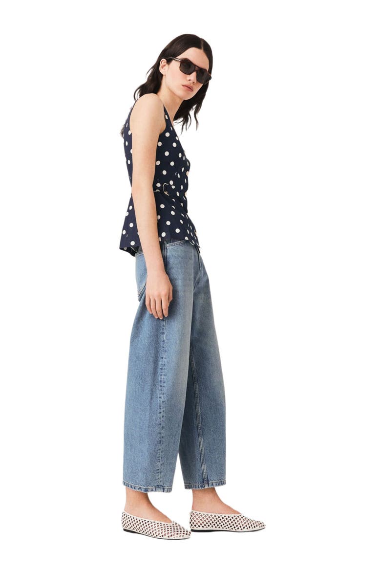 Long linen blend vest, Alternate, color, Navy dots print