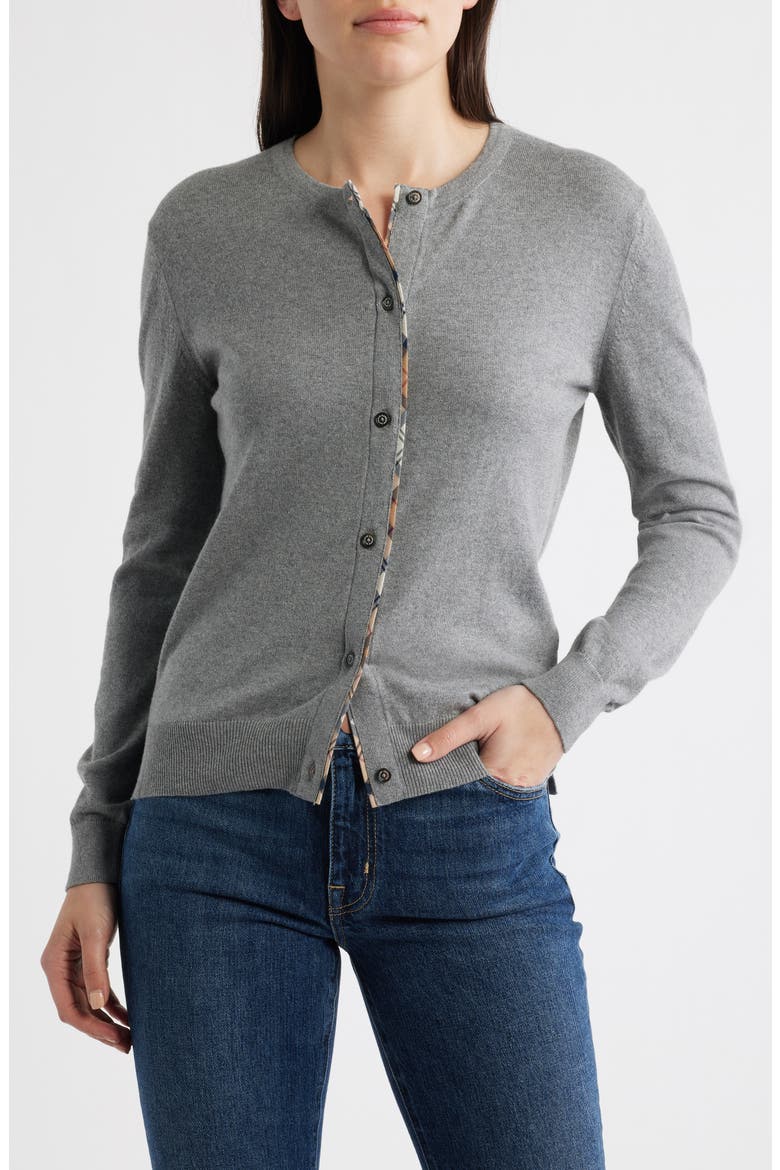 Bredon Tartan Accent Cotton & Cashmere Cardigan, Main, color, GREY MARL