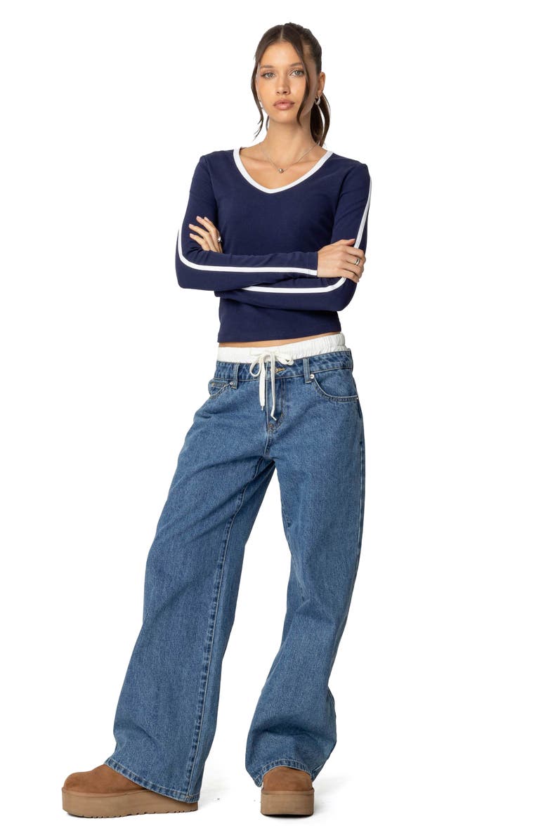 EDIKTED Contrast Trim Long Sleeve T-Shirt, Alternate, color, Navy