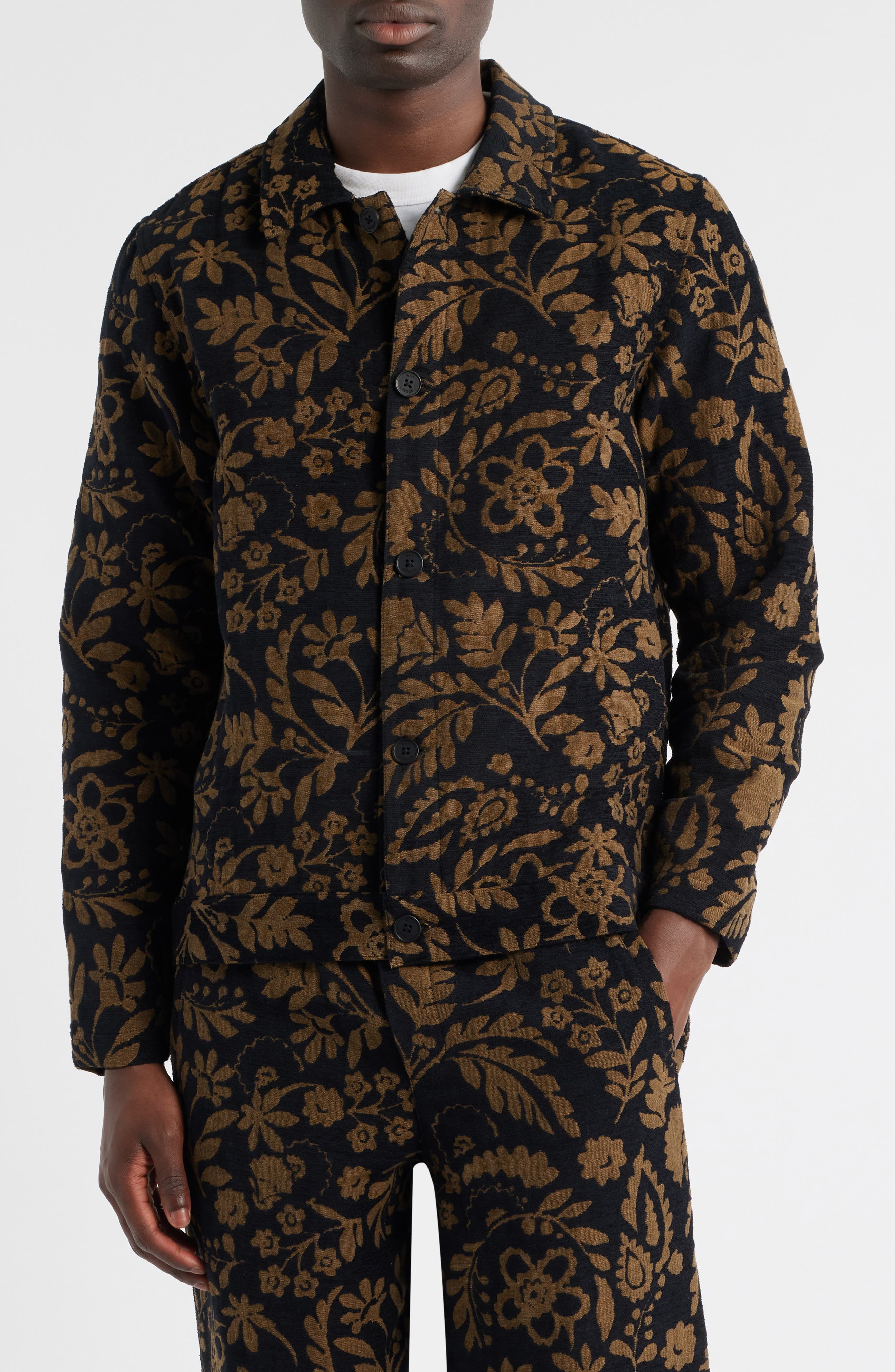 Wax London Iggy Floral Chenille Jacquard Cotton Blend Button-Up Coat
