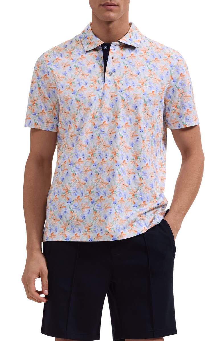 Bugatchi Hendrix Floral Pima Cotton Polo, Main, color, Peach