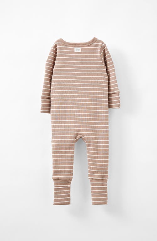 Cotton On Kids The Billie Long Sleeve Rib Romper In Oatmilk Vanilla Riley Stripe