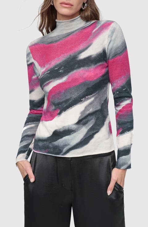 Print Turtleneck Cotton & Wool Sweater