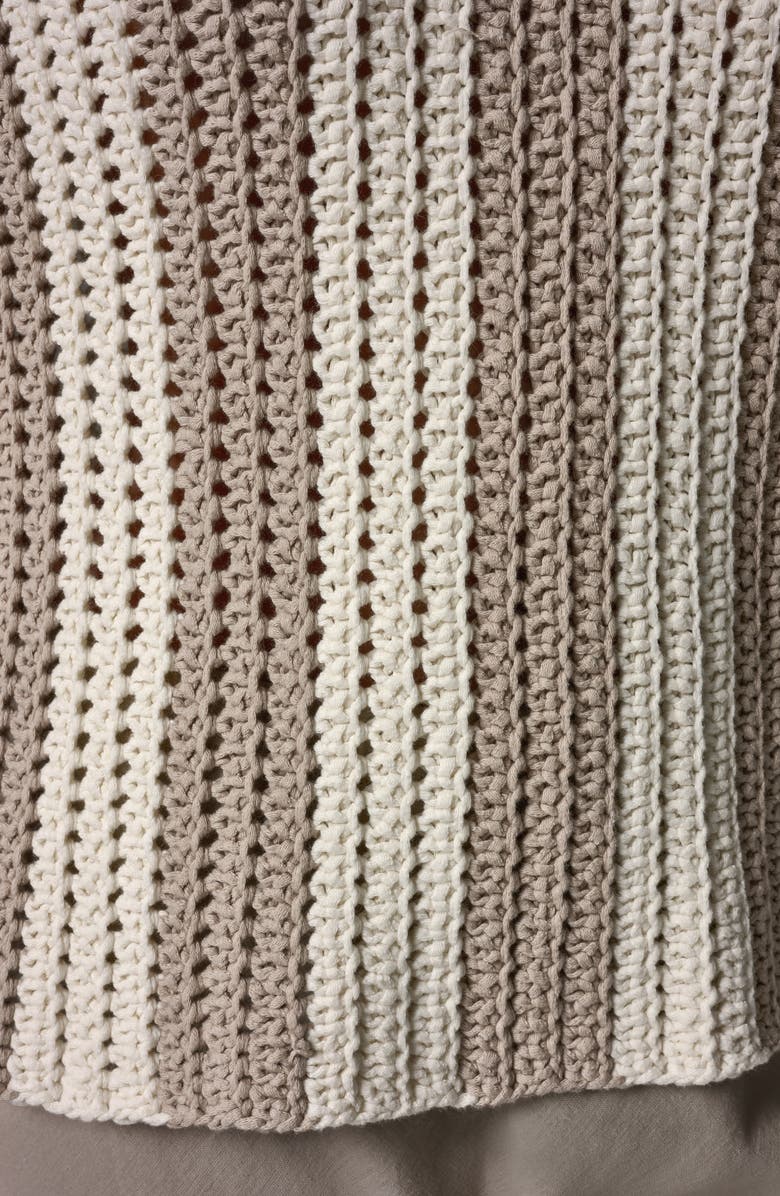 Donna Karan New York Vertical Stripe Open Stitch Cotton Sweater, Alternate, color, Sandstone/