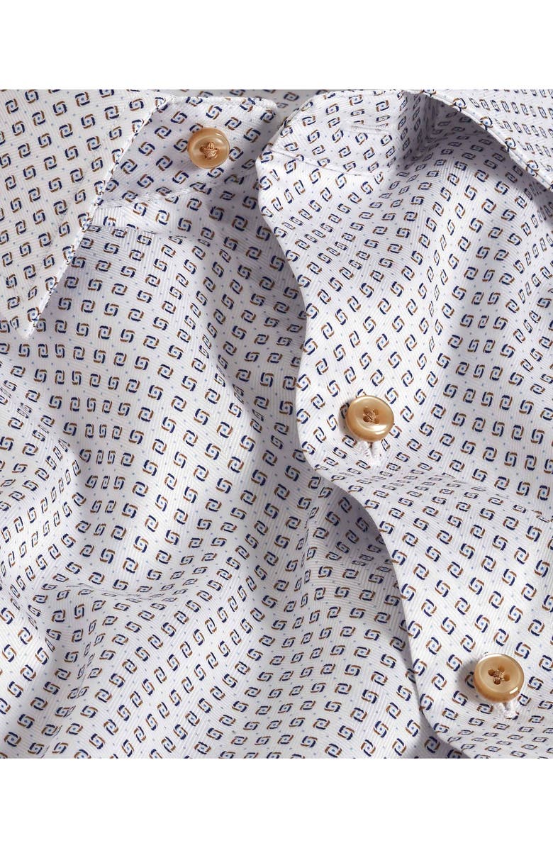 David Donahue Micro Geometric Print Sport Shirt, Alternate, color, White/Chocolate