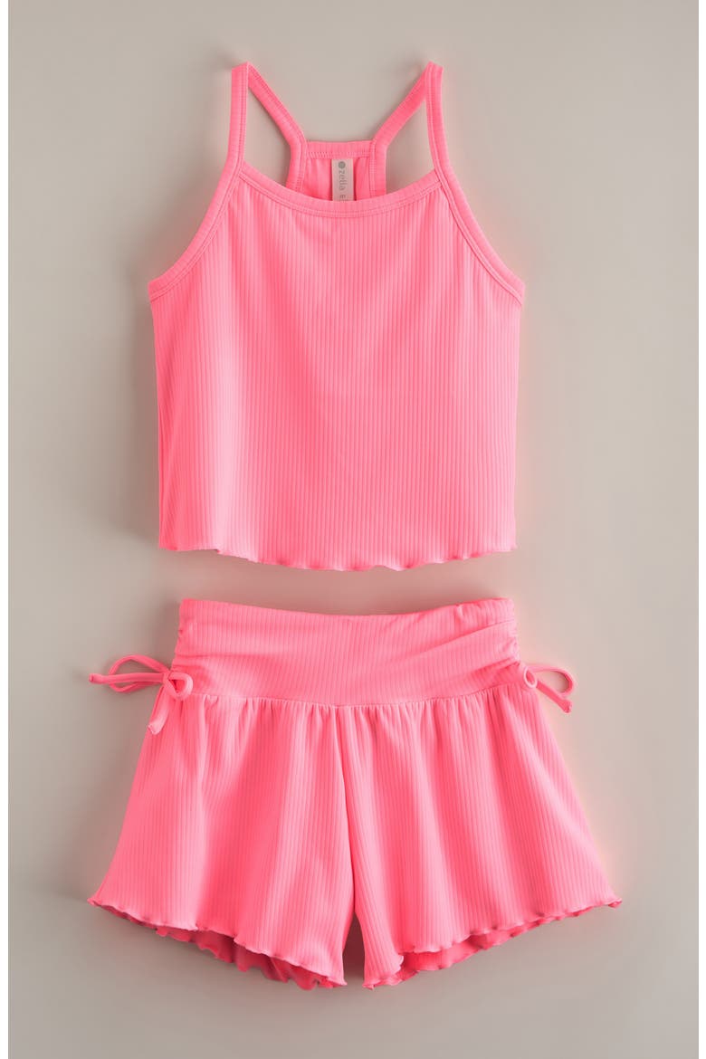 Kids' Rhythym Rib Tank & Shorts Set, Main, color, PINK NEON BUBBLEGUM