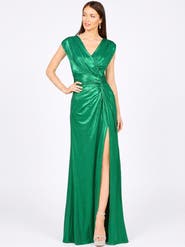 LARA New York V-Neck Metallic Dress with Slit