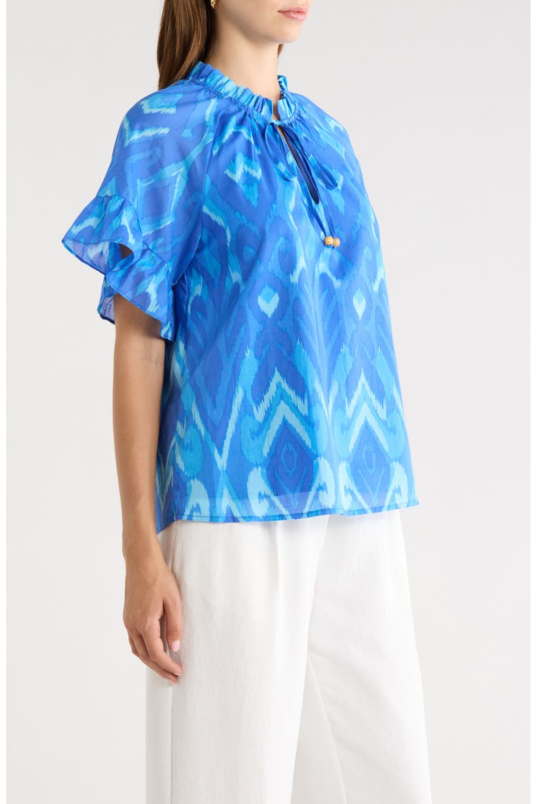 Carys Erie Abstract Cotton Split Neck Top, Alternate, color, BLUES-MULTI
