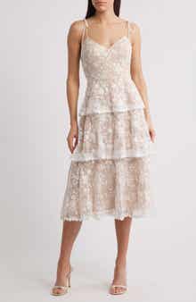 Lucy Paris April Tie Strap Tiered Lace Cocktail Dress