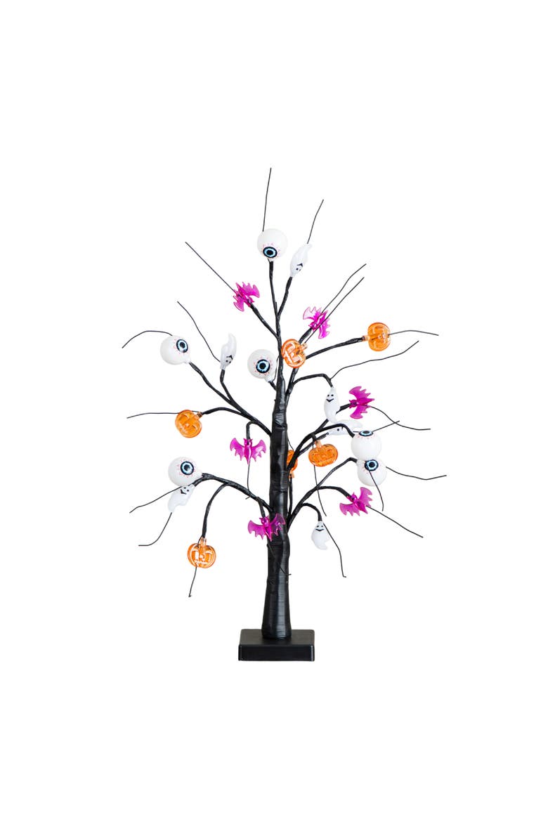 2-Ft Pre-Lit Artificial Halloween Eyeballs, Ghosts, Bats & Pumpkins 24 LED Lighted Ornament Tree, Main, color, Black