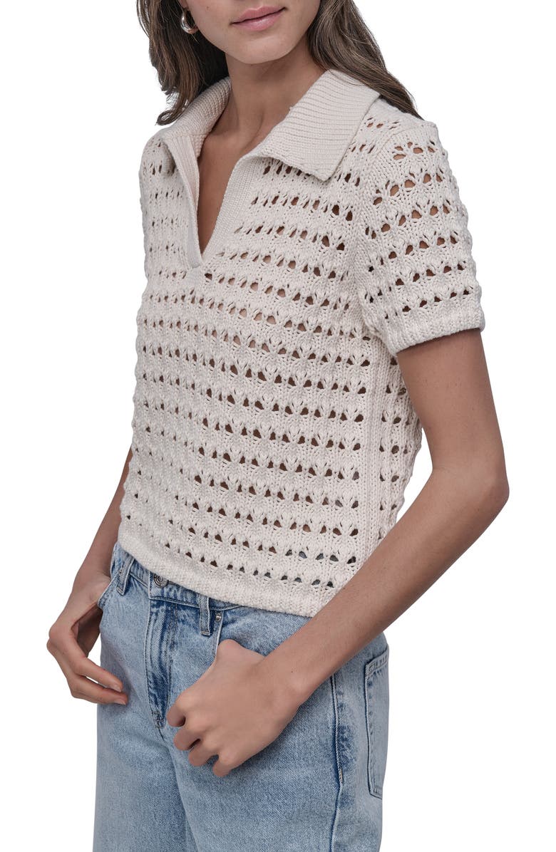 DKNY Jeans Open Stitch Pointelle Polo, Alternate, color, Eggnog