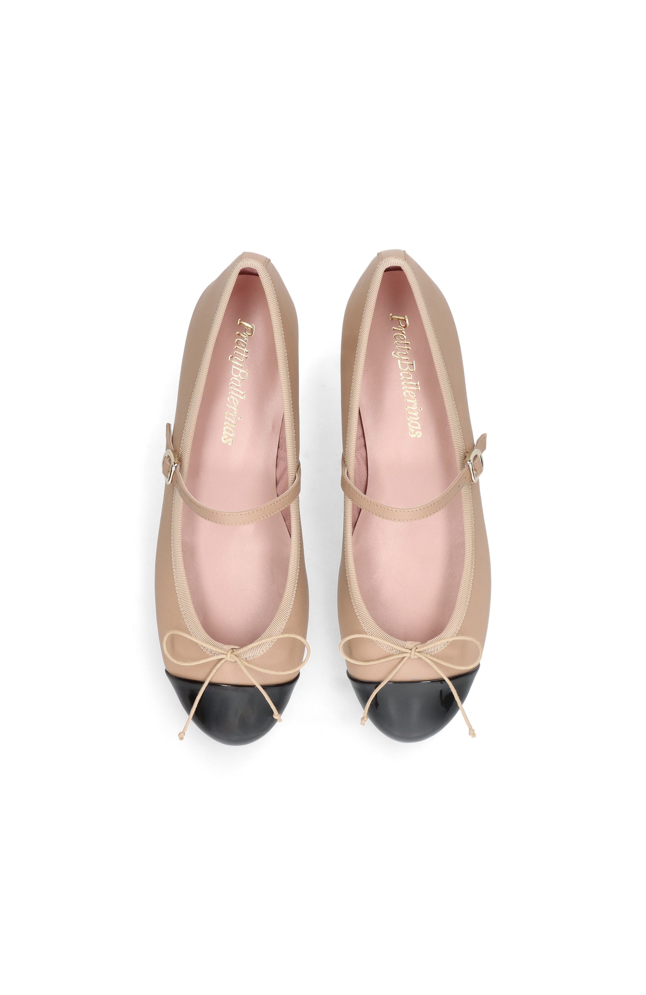 Pretty Ballerinas Round Toe Strap Ballet Flat With Heel, Alternate, color, Beige