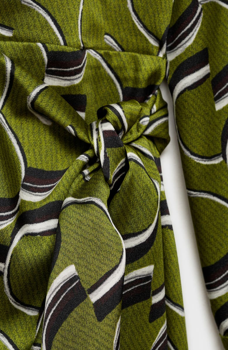 MANGO Geo Print Long Sleeve Satin Faux Wrap Dress, Alternate, color, 