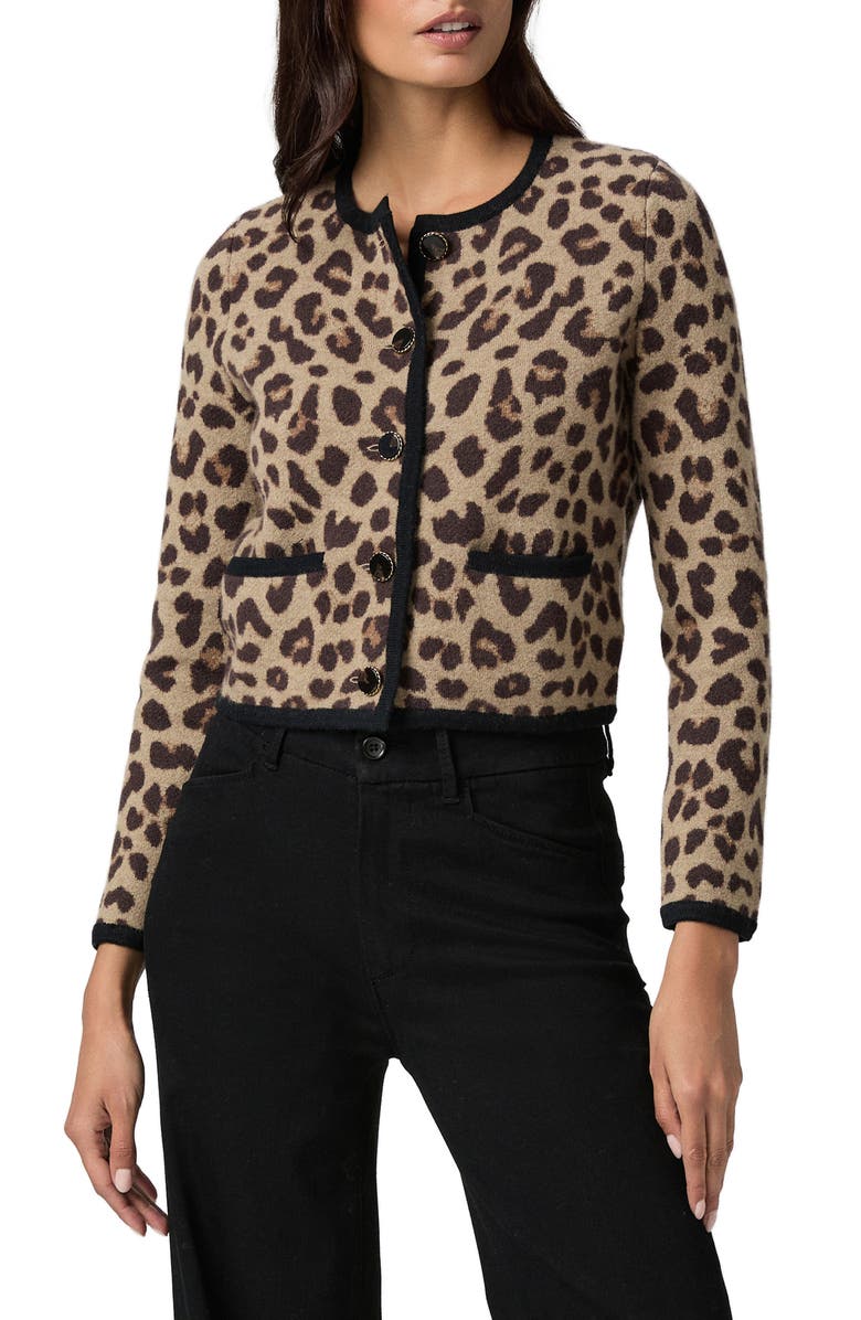 PAIGE Oberon Leopard Spot Crop Merino Wool Cardigan, Main, color, Natural Multi