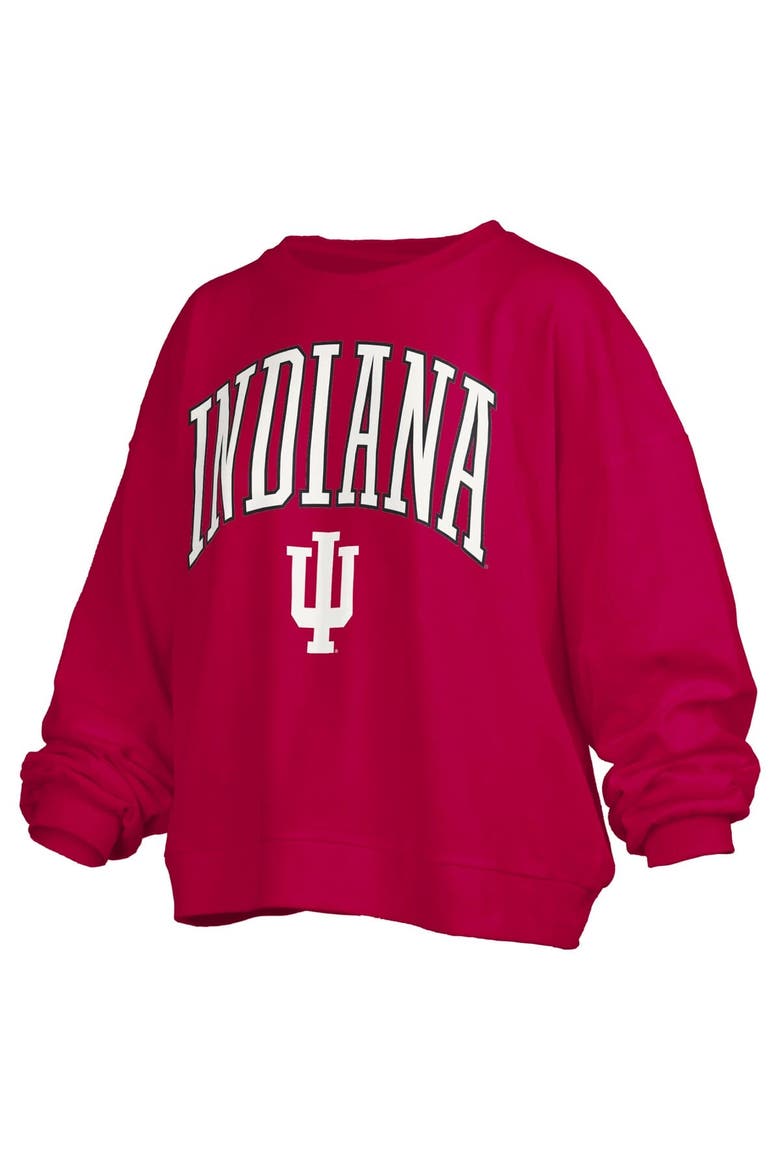 Women's Pressbox Crimson Indiana Hoosiers Janise Arch Over Logo Waist Length Oversized Pullover Sweatshirt, Alternate, color, Crimson