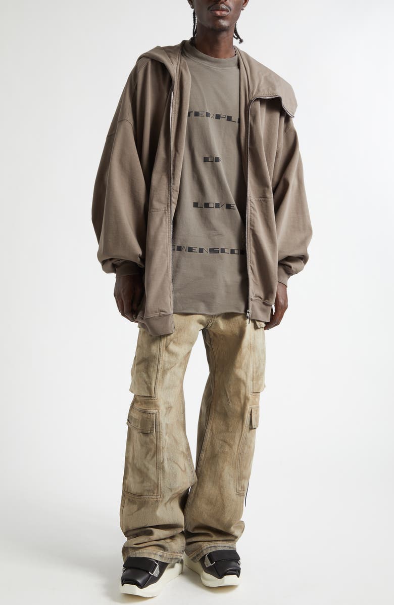 Rick Owens DRKSHDW Mountain Hun Zip Hoodie, Alternate, color, Dust