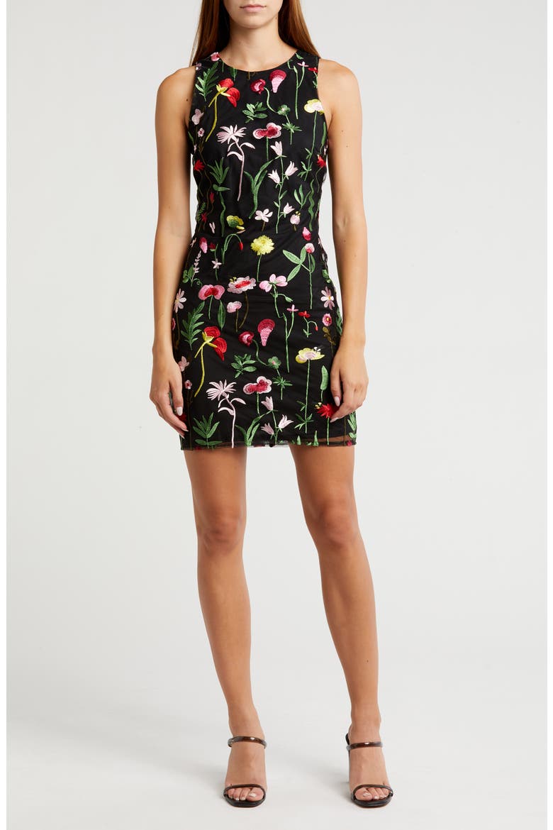 Fresh Cut Floral Embroidered Sheath Dress, Main, color, BLACK MULT